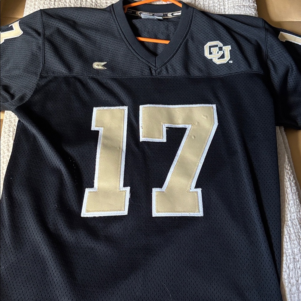 CU stitched black football jersey #17
